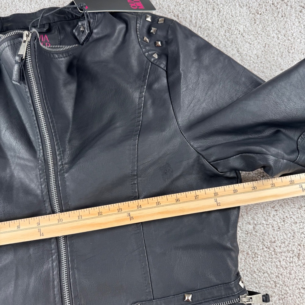 Olivia Miller Womens Black Faux Leather Studded Biker Moto Jacket XL New - Picture 14 of 15